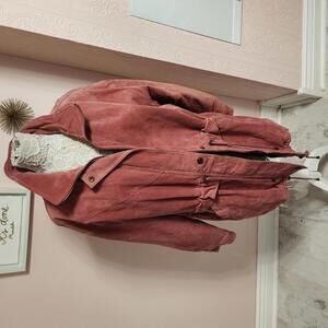 EUC Vintage Blair Boutique Suede Leather longer pink coat 3XL